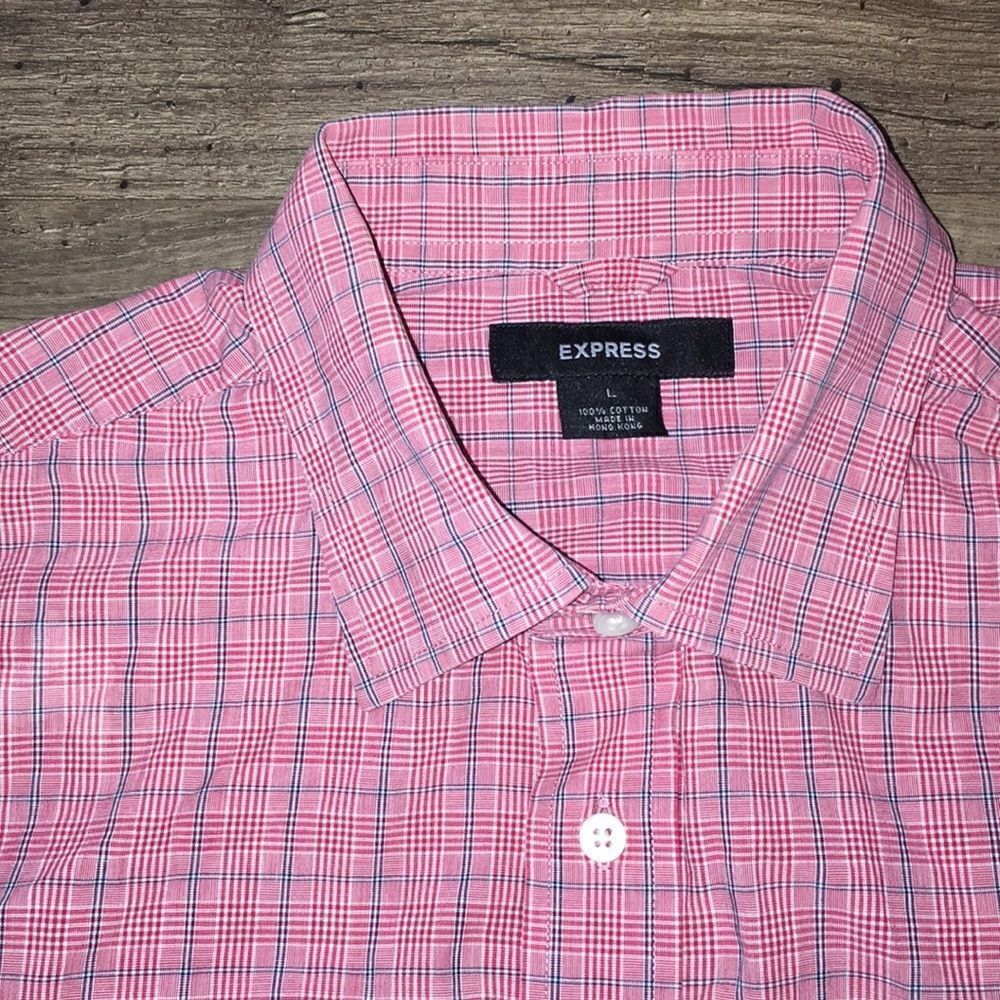 Express Red Blue Houndstooth Check Casual shirt L